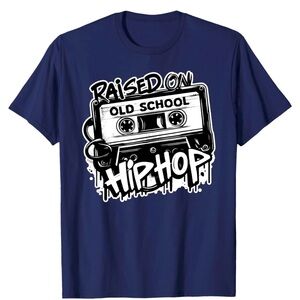 Men’s hip hop T-shirt navy blue RAISED ON OLD SCHOOL HIP HOP